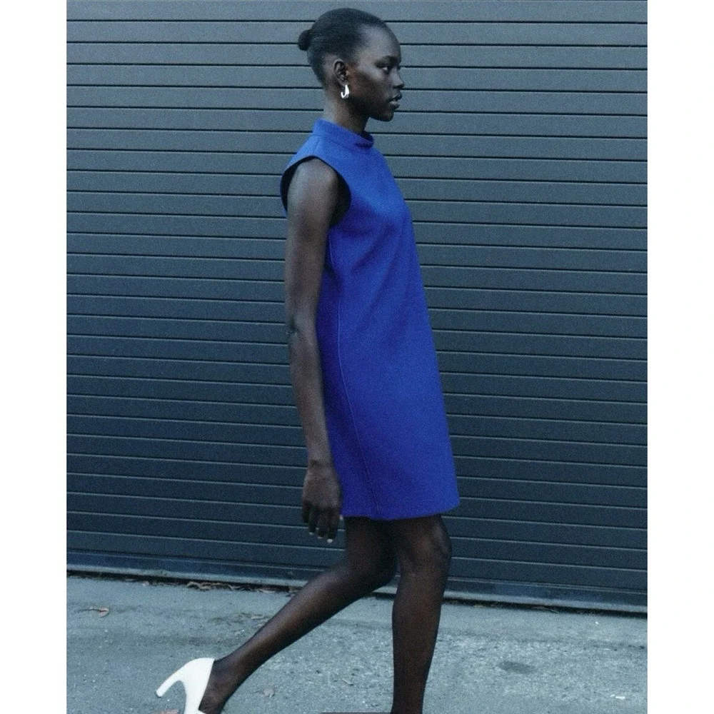 ZARA Sleeveless Mod Retro Mini Dress Blue Medium NEW W Tags Cocktail Women's - Picture 5 of 5